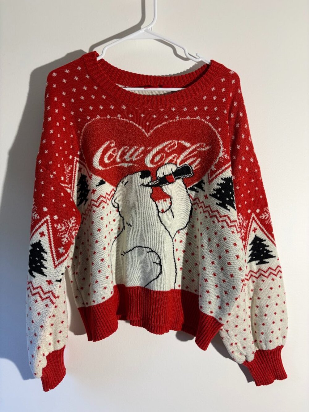 Coca-Cola Christmas Sweater 2X Plus Size Polar Bear Heart Fair Isle Red Knit